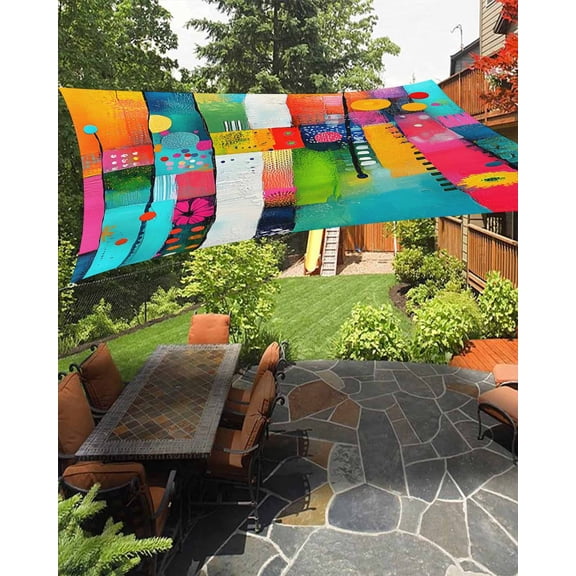 Outdoor Sun Shade Sail 6.5'x10', Colorful Geometric Patio Beach Shade Canopy Cloth Waterproof, Modern Artwork Abstract TearResistant & UV Protection Sun Sail for Backyard Garden Deck
