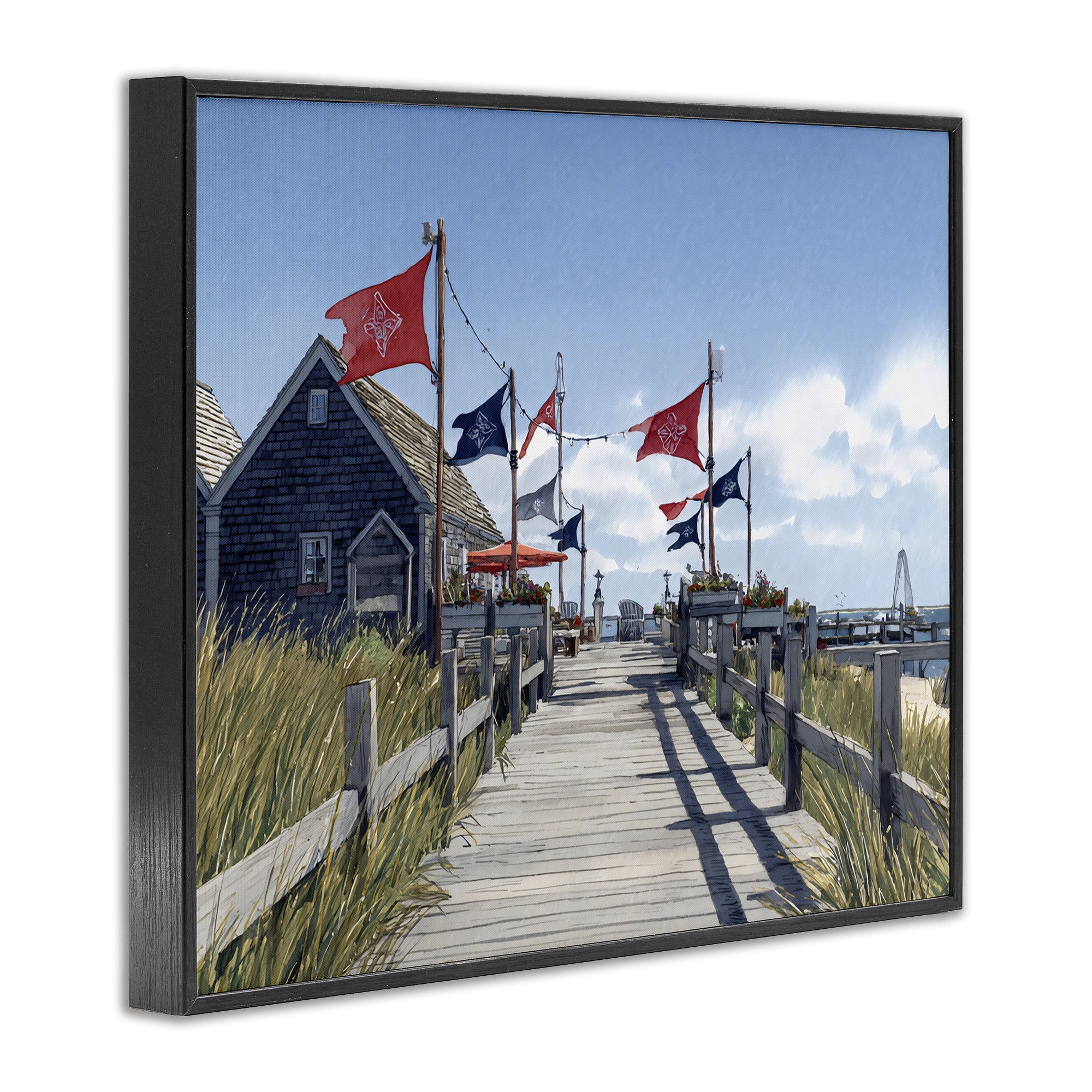 Stupell Industries Summer Boardwalk Stroll Black Framed Giclee Art, design by Franklyn Gregory