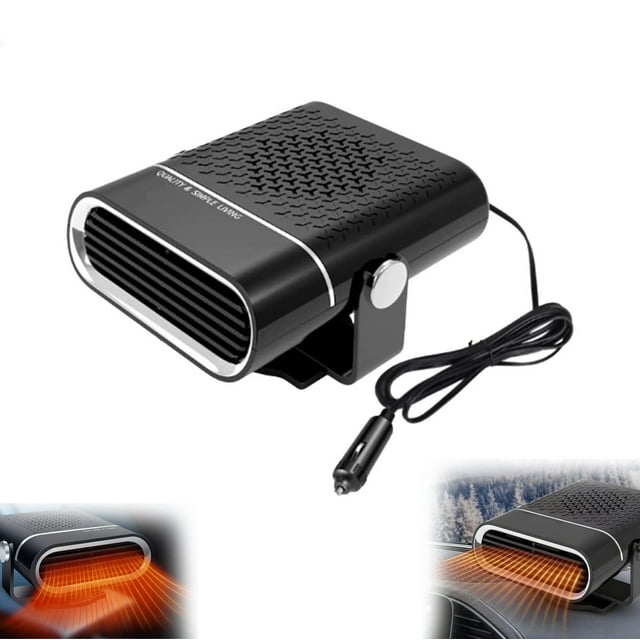2-In-1 Portable Car Heater with 360° Rotation, Quick Defrost, Plug Cigarette Lighter Design, Heating & Cooling, 30-Second Quick Heat, for Car RV SUV (Black 24V)