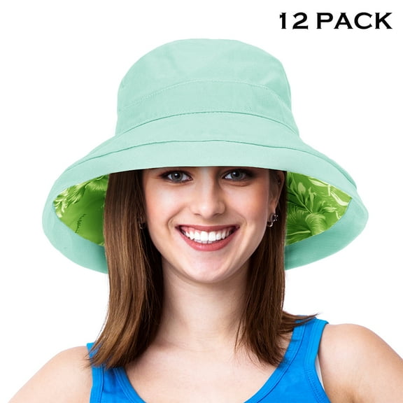 Sun Blocker UPF 50 Women Bucket Hat Kettle Brim UV Protection Hawaii Flower Print Floppy Reversible Foldable Summer