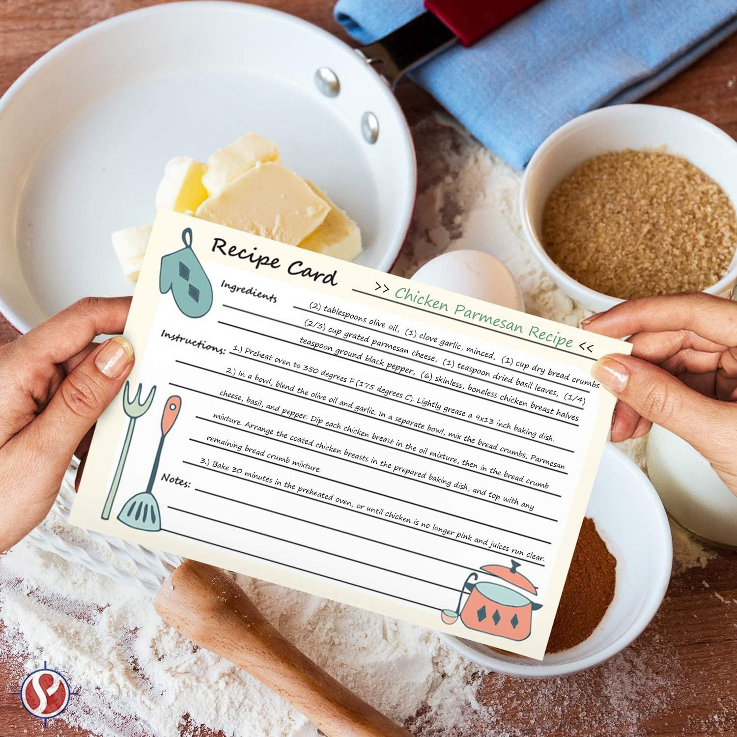 Premium Homey Kitchen Recipe Cards  Double Sided | Printed Thick and Sturdy 100Lb Cover Stock | 4" x 6" | 50 per Pack