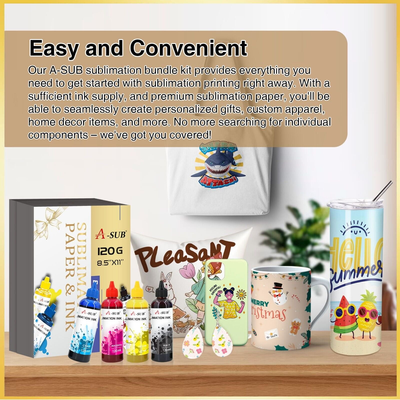 A-SUB Sublimation Paper and Ink Bundle Kit - 8.5x11 Inch Sublimation Paper 120g + 480ML A-sub Sublimation Ink for All Inkjet Printers DIY Holiday Gifts
