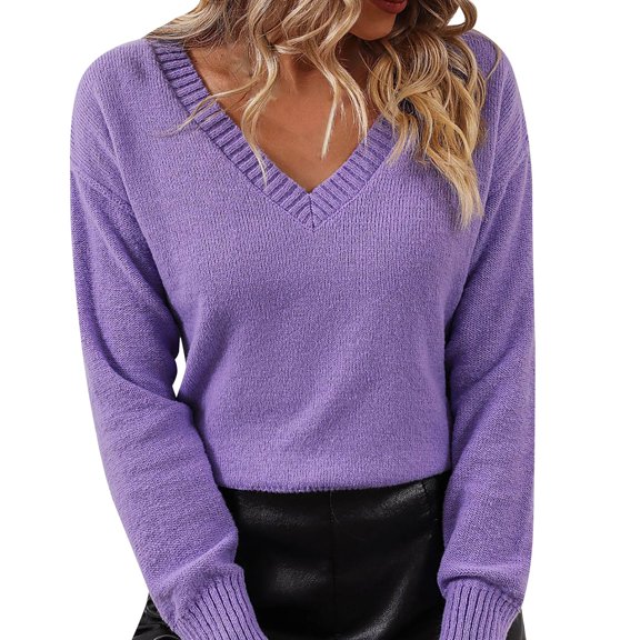 Only Moment Purple Women's Oversized Cable Knit Sweaters V Neck Plus size Pullovers, Tops for Teachers, Early Fall Fashion, Business Casual Outfit, Winter clothing S