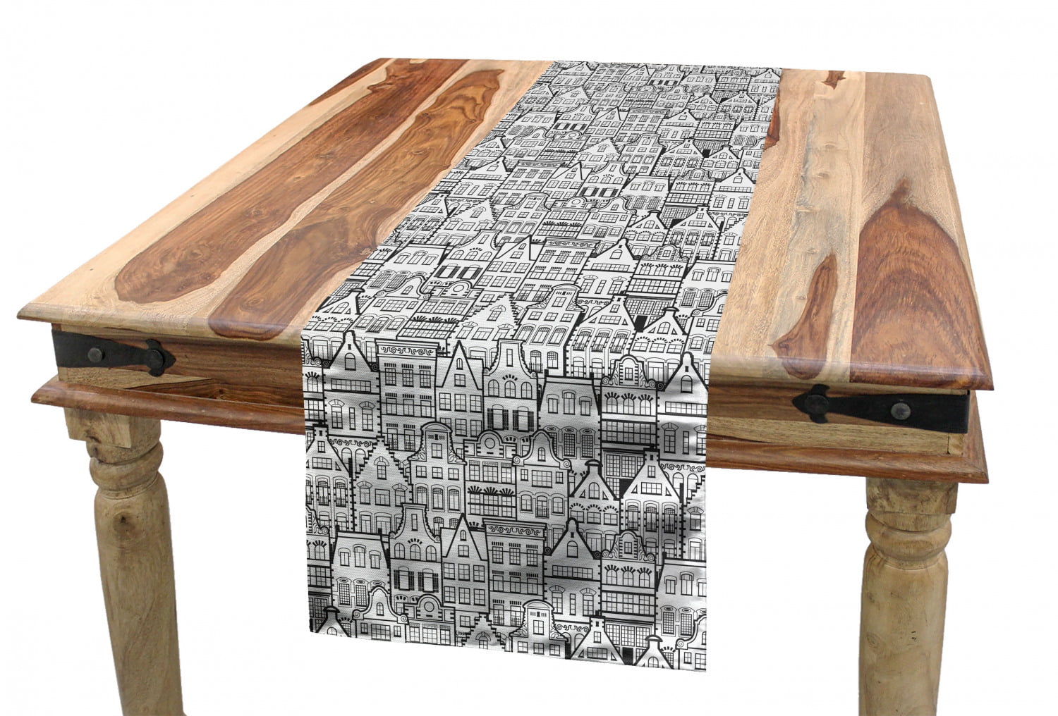 Dining Room Kitchen Rectangular Runner Dutch Holland City Old House Facade Traditional Architecture of Netherlands Ambesonne Urban Table Runner Charcoal Grey 16 X 72