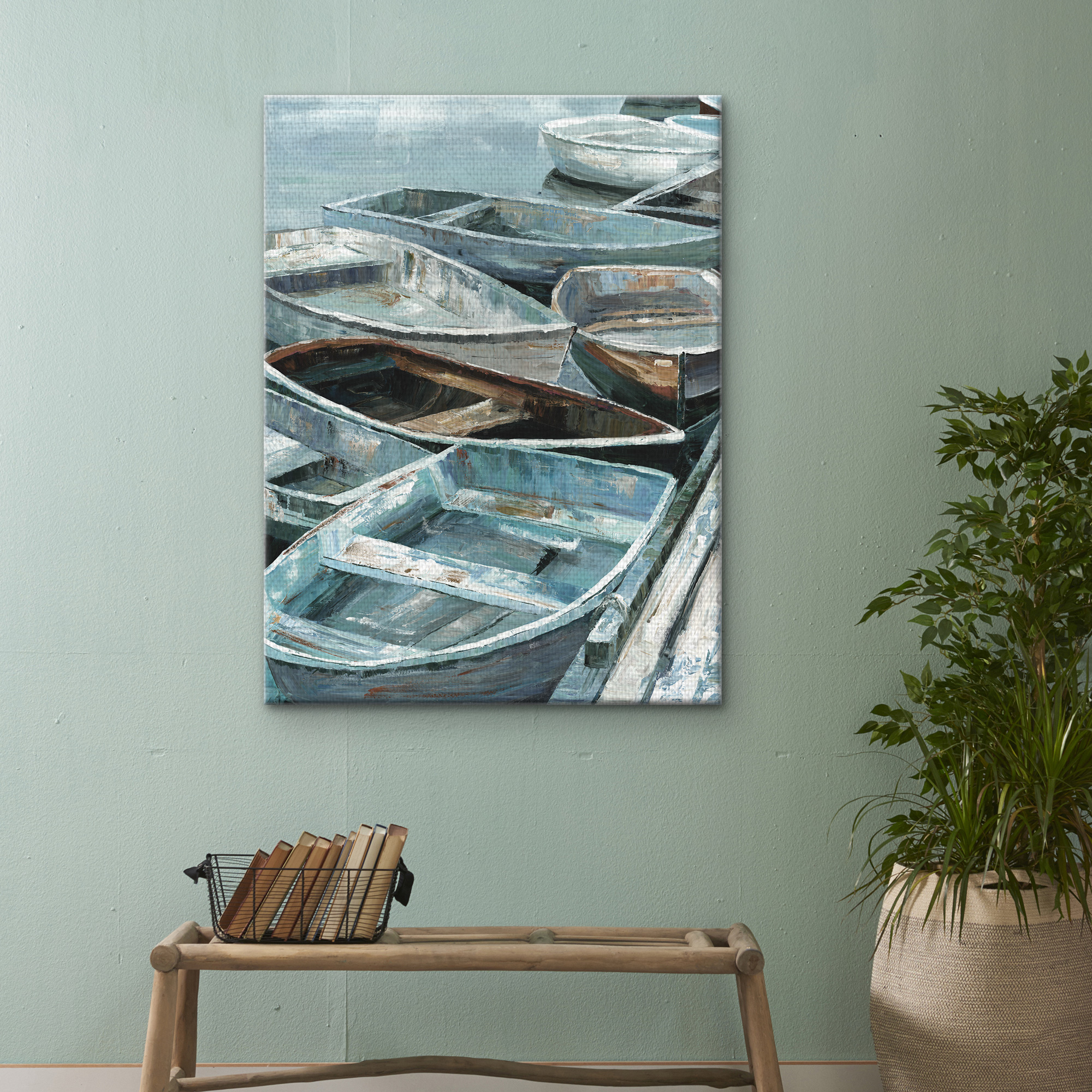 Masterpiece Art Gallery Rowing I Soft Boats By Sandy Doonan Canvas Art Print 30" x 40"