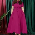 thumbnail image 2 of Evdexr Long Maxi Dresses for Women Plus Size Solid Color Dress Short Sleeve Crew Neck Dresses Purple Pink 3XL, 2 of 4