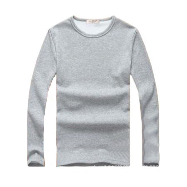 Minnieouse Top básico para hombre, ropa interior cálida de manga larga con cuello redondo, Base para clima frío, ropa de Color sólido, Jersey, Camisetas METRO Gris Espesar