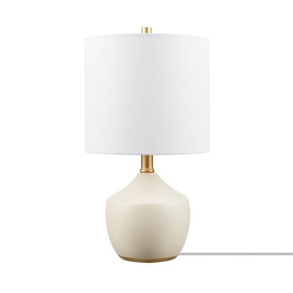 Novogratz x Globe 16" Cream Finish Concrete Textured Ceramic Table Lamp with White Linen Shade