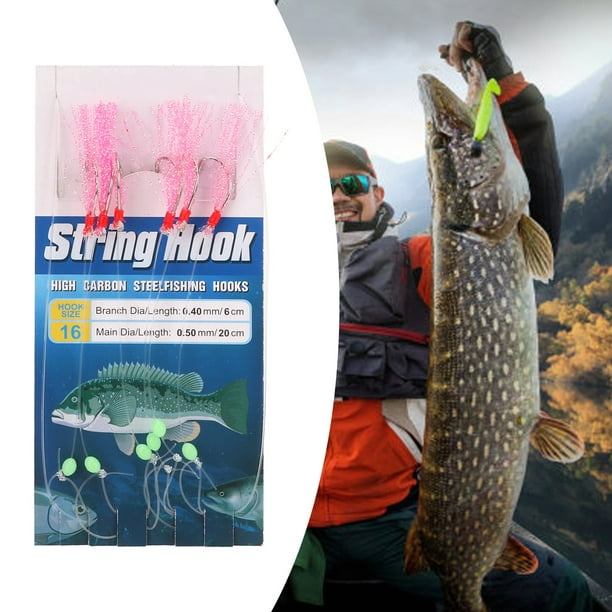 Fishing String Hooks, Luminous Fishing Bead Feather Bait String Hooks 6  Hooks High Fishing Rate For Saltwater 16
