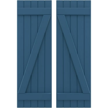 Ekena Millwork 17 1/2"W x 48"H Americraft Five Board (2 Batten) Exterior Real Wood Joined Board-n-Batten Shutters w/ Z-Bar (Per Pair), Sojourn Blue