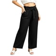 thumbnail image 3 of BiZtdJrK Straight Leg Casual Pants for Women Ruffle Elastic High Waist Drawstring Dressy Work Pants Plus Size Solid Color Summer Trousers with Pockets Black XXXXL, 3 of 7