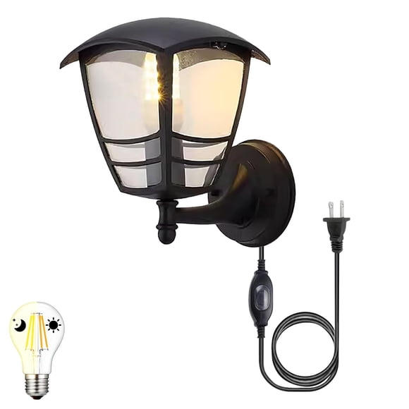 FSLIVING Vintage Aluminum Wall Light Outdoor Plug-In Dusk to Dawn 8W LED