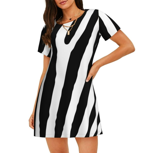 Fotbe Zebra Bata de Dormir para Mujer con Estampado, Camisón de Algodón de Manga Corta, Ropa de Dormir Casual