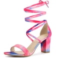 thumbnail image 1 of Sandalias de tacones gruesos con tiras y cordones Tie Dye para mujer Rosa 36, 1 of 6