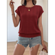thumbnail image 5 of Tops de Verano para Mujer 2025, Camisetas de Corta con Fruncido y Cuello Redondo, Vino Tinto, Talla XL, 5 of 9