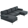 thumbnail image 7 of U-Shaped Sectional Sofa with Double Chaise, 110" Linen Fabric Couch Sofa with Metal Legs and Removable Cushions, Armrests, 4-Seat Sectional Couch for Living Room, Apartment, Office, Dark Gray, 7 of 7