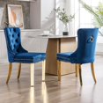 thumbnail image 3 of Westice Dining Room Chairs Set of 4, Tufted Velvet Chairs with Golden Stainless Legs, Rivet Trim Metal Pull Ring Large Back for Kitchen Dining Room Restaurant, Blue, 3 of 9