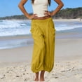 thumbnail image 4 of Miluxas Women's Harem Boho Casual Pants Elastic Waist Slacks Solid Color Wide Leg Beach Vacation Trousers with Pockets Yellow, 4 of 7