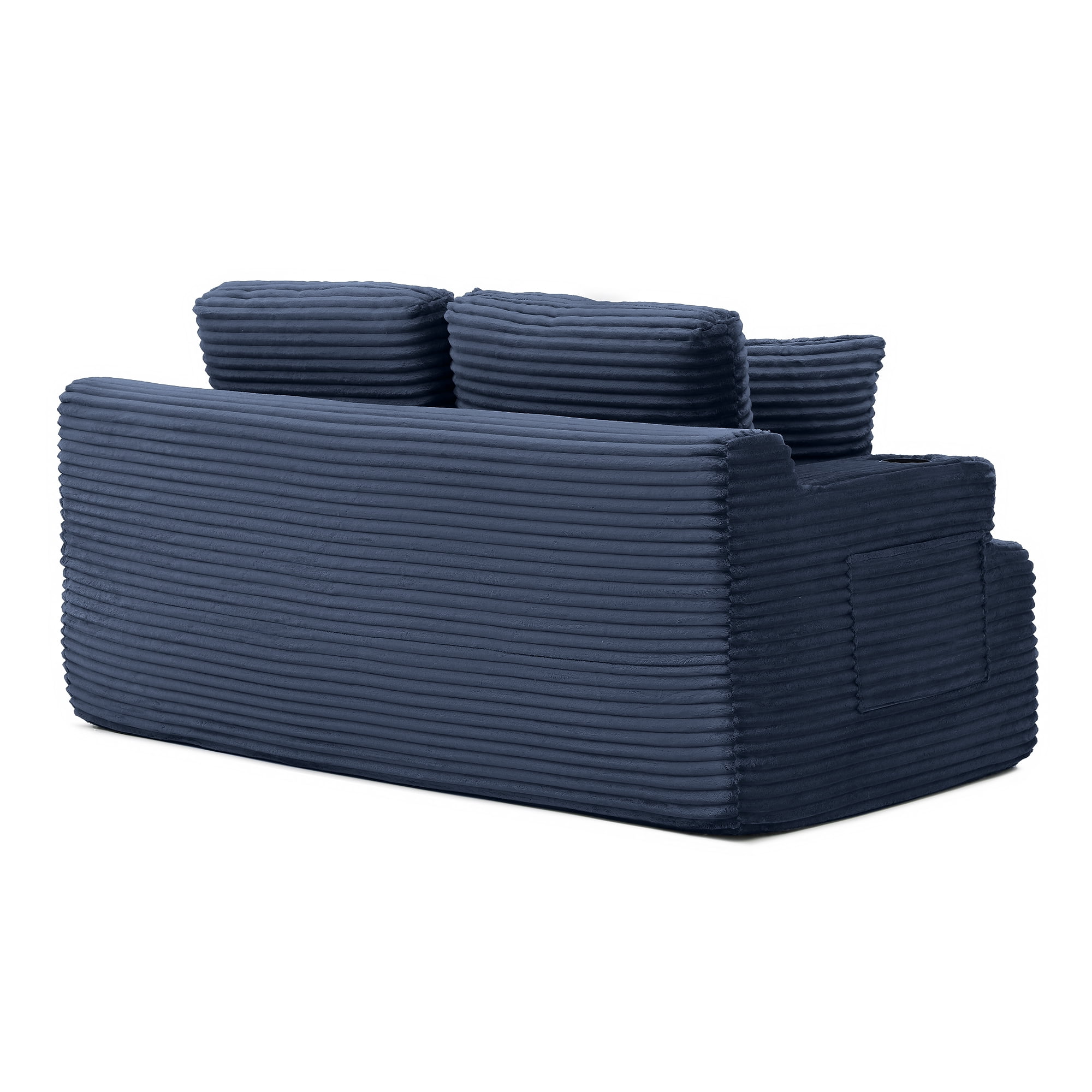 Boneless Loveseat, 2-Seater Floor Couch with Cup Holders and Side Pockets, Corduroy Fabric No Assembly Sofa for Small Space or Apartment, 66.5 Inch, Blue