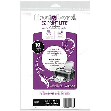 Heat'n Bond EZ, Print Lite Iron-On Adhesive 8, 1/2" x 11", White, 10pk