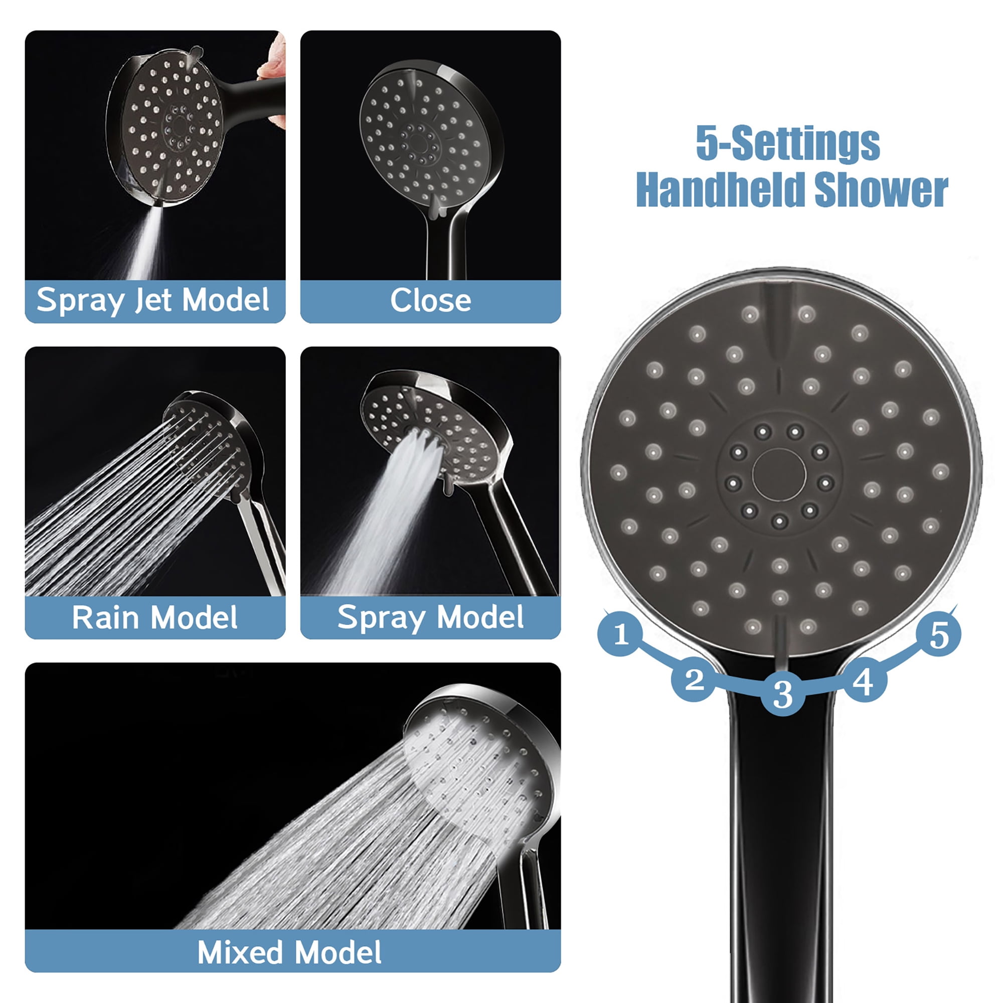 Scilulu Shower Head,8"Rain Shower Head with Handheld Spray Combo with 11'' Angle Adjustable Extension Arm/Flow Regulator/Shower System,High Pressure Rainfall Shower Head Clean Bathroom,Matt Black