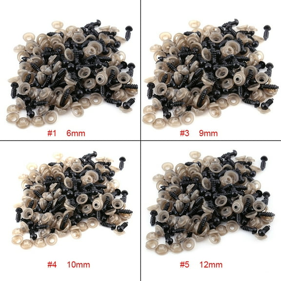 Yosoo 100pcs 6/9/10/12MM Black Plastic Doll Safety Eyes W/ Washer For Teddy Bear Felting Toys, Doll Plastic Eyes, Doll Plastic Eyes with Washer