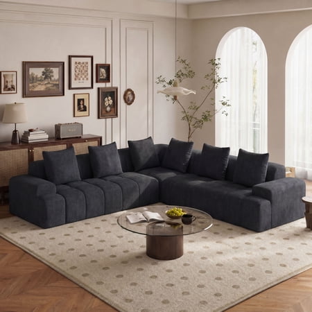 Meeyar 109" Sectional Sofa L Shaped Couch with Chaise, 3PCS Modular Boneless Couches for Living Room, Charcoal Black
