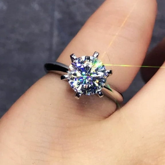 Siddheshwarjewels 2 Ct Round Cut Lab-Created Diamond Women's Engagement Ring, 925 Sterling, Sterling Silver