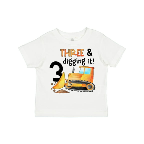 Inktastic Three and Digging It Bulldozer 3rd Birthday Boys or Girls Toddler T-Shirt