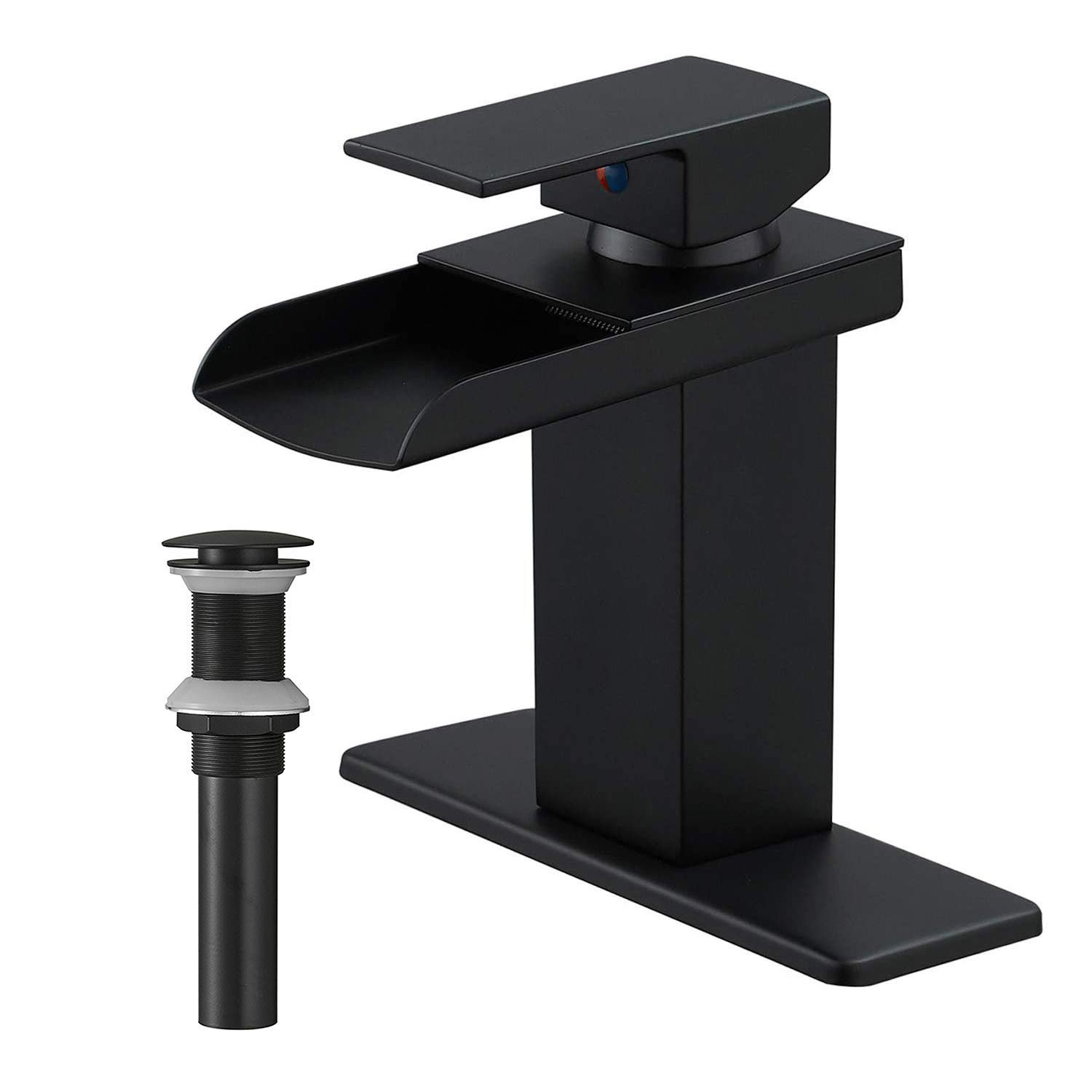Bwe Bathroom Sink Faucet Waterfall Matte Black Bundle Pop Up Drain