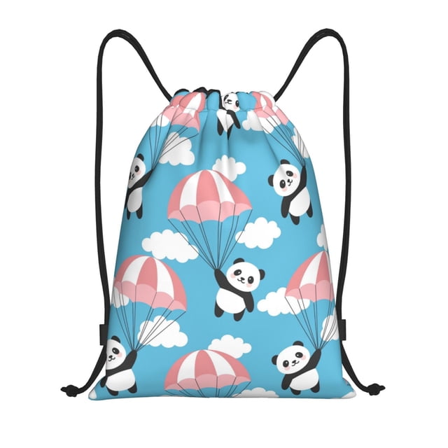 Saiise Panda Flying in the Sky Pattern Sports Drawstring Backpack - String Swim Gym Bag with Wet Proof Pocket for Women&Men-Medium