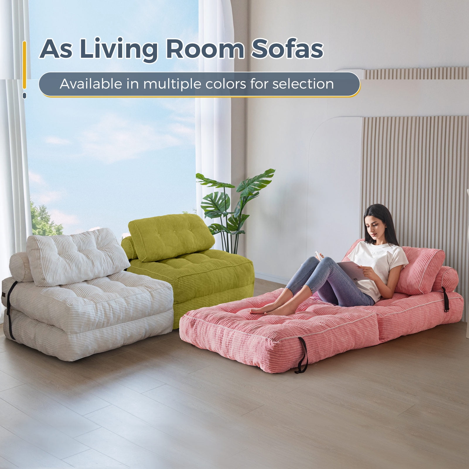 BYBYME Folding Sofa Bed, 8 Inch L Shape Convertible Floor Couch
