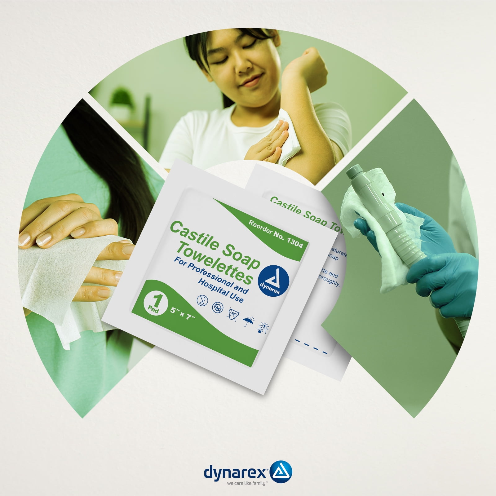 Dynarex Castile Soap Towelettes - Professional-Grade Wet Wipes Individually Wrapped for Hospital, School, Home - No Alcohol Gentle Formula with Coconut Oil-Based Soap, Size 5" x 7", 1000 Wipes Total