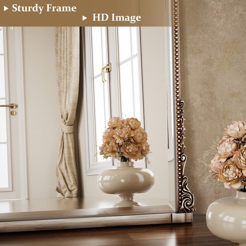 Easy4Home 33"x 24" Arched Decorative Mirror Wall-Mounted,Antique Silver