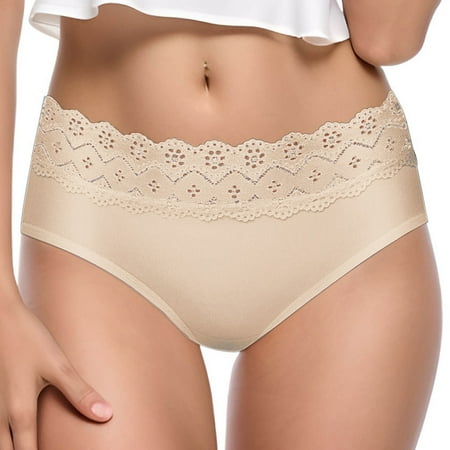Plus Size Women Underwear  Women Solid Color Patchwork Briefs Panties Underwear Knickers Bikini Underpants Khaki XL