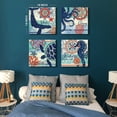 thumbnail image 2 of Nautical Wall Art Boho Bathroom Decor Navy Blue Beach Themed Sea Turtle Octopus Whale Canvas Pictures Coastal Artwork Vintage Nautical Ocean Animal Posters Nursery Kitchen Home Decoration 16x16" 4 Pcs, 2 of 6
