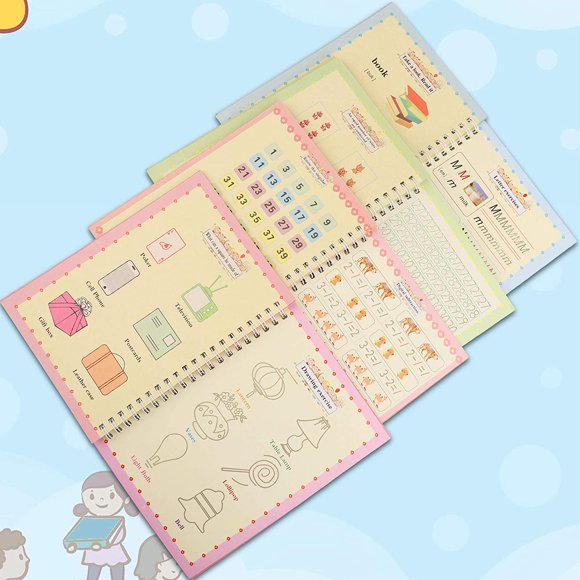 Magic Copybook for Kids | Magic Practice Copybook English | Magic Calligraphy That Can Be Reused Handwriting Copybook Set | Letter Writing Drawing Mathematics Writing Tool for Age 3-5 (2 sets)