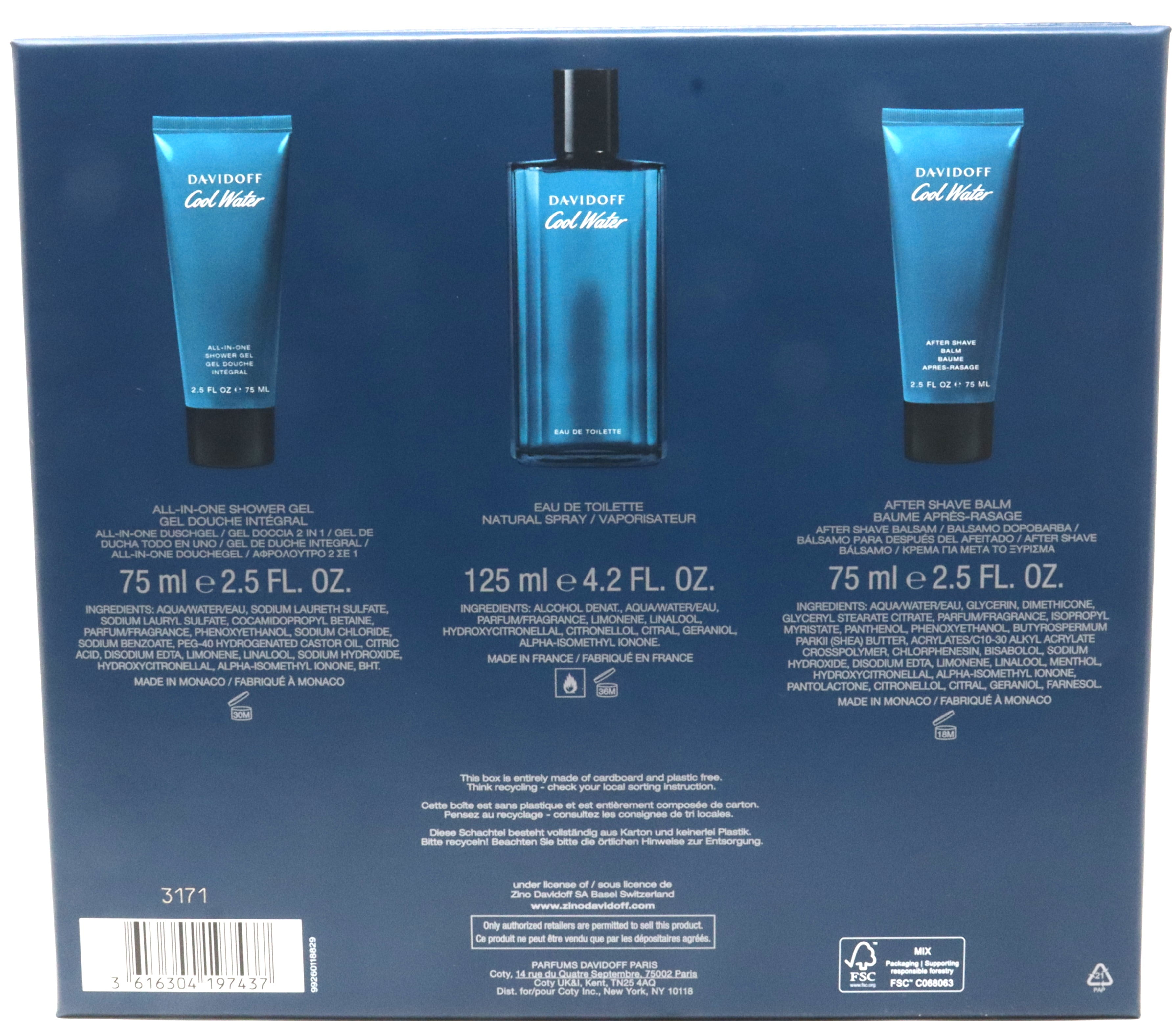 Davidoff Men's Cool Water Gift Set Fragrances 3616304197437