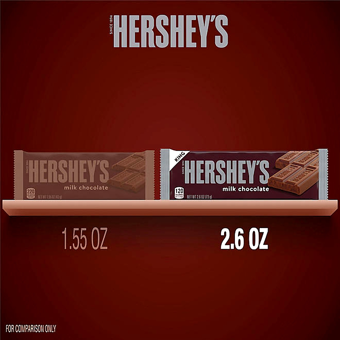 Hersheys Milk Chocolate King Size Candy, Full Size, 2.6 Oz Bar