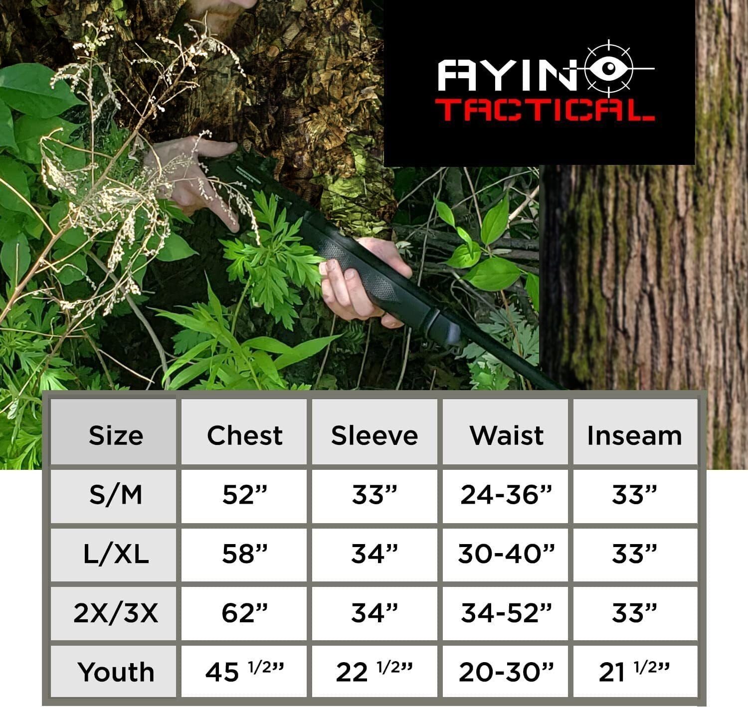 AYIN Tactical 3D Leaf Camouflage with Gloves and Face Mask Size L-XL, Hunting Jacket & Pants Men's