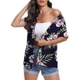 thumbnail image 6 of Aiyino Women's Hawaiian Floral Shirts Short Sleeve Button Down Shirts Soft Cool Floral Tropical Holiday Beach Shirts V Neck Summer Beach Tops T-Shirt,XXL Purple Flower Navy, 6 of 10