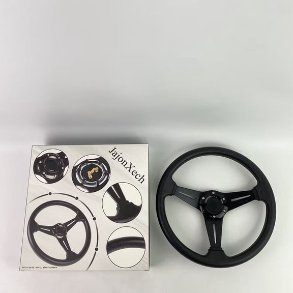 JajonXech Vehicle parts, namely, steering wheels,13.8” Auto Racing Steering Wheel Flat Drifting 6 Bolts Car Sport Steering Wheel Pu Leather and Aluminum Spokes with Horn Button