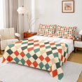 thumbnail image 1 of Manfei Draps à Carreaux Géométriques Buffalo 4 Pcs, Draps Très Grand à Carreaux Colorés, Ensemble de Draps Minimaliste Rouge Beige Sarcelle, Décor Maison Ultra Doux, 1 of 6