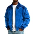 thumbnail image 2 of Corduroy Shirt Men Casual Zip Up Flannel Shirt Shackets Long Sleeve Collared Vintage Jackets with Pockets Blue 2XL, 2 of 4