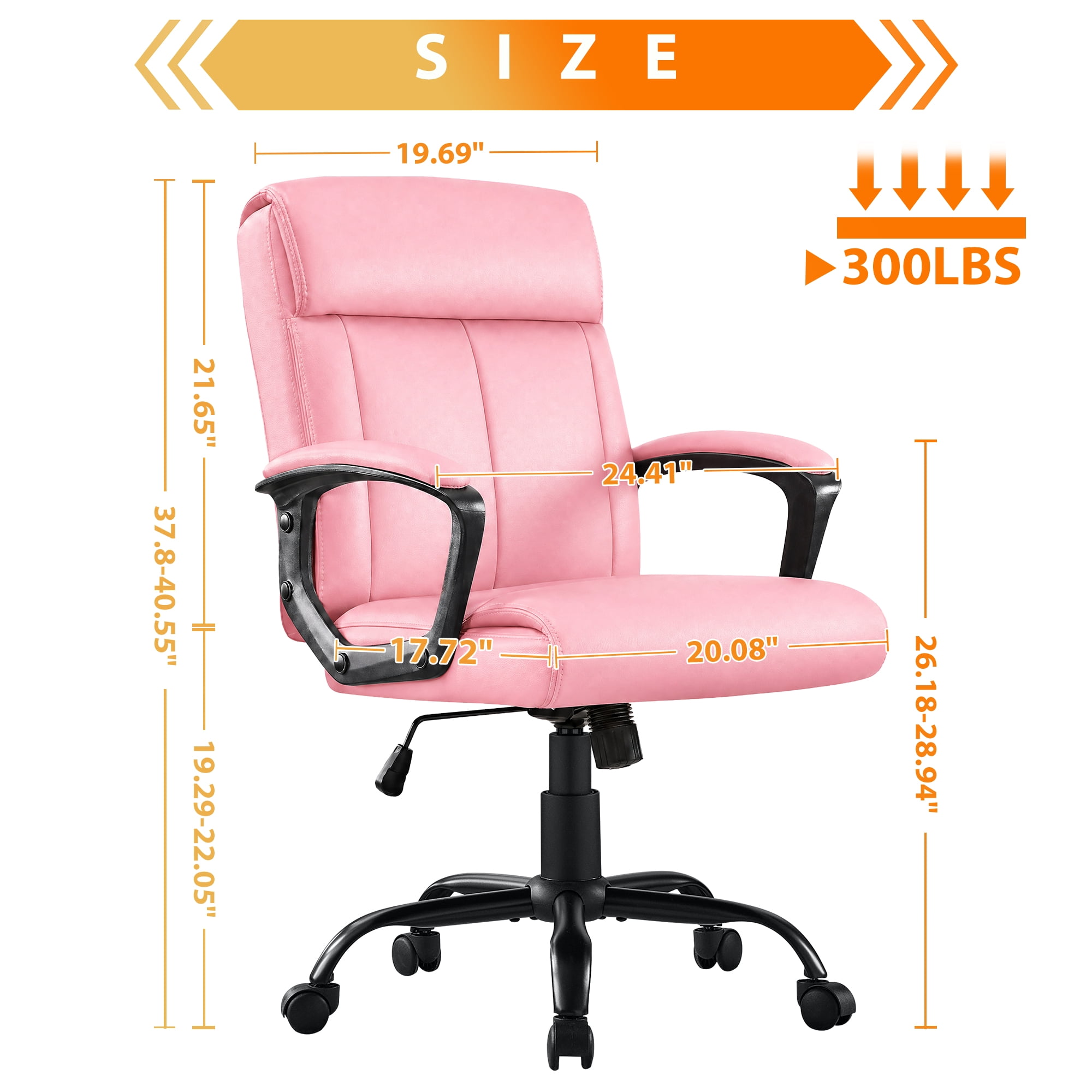 JONPONY Big and Tall Office Chair 300LBS Wide Seat Ergonomic Computer Desk Chair High Back Executive Leather Chair Adjustable Task Chair Lumbar Back Support 10 Hours Heavy Duty Design,Pink