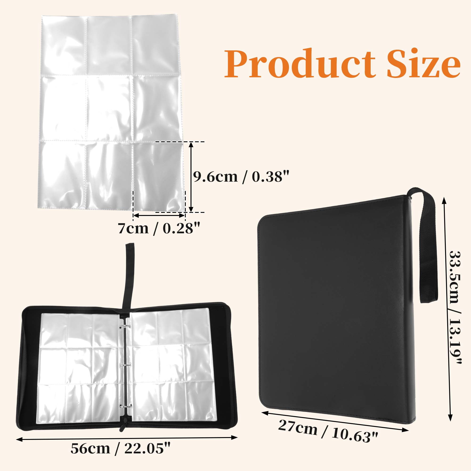 Unique Bargains Card Binder with 9 Pockets and 60 Pages for 1080 Cards Black Zip Album