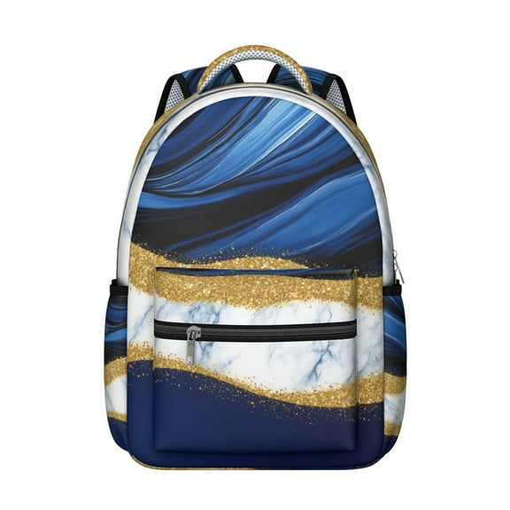 Blue Gold Marble Backpack for School,Cute School Bag,Schoolbag with Adjustable Shoulder Straps & Padded Back,15.3"x11"x7.1".﻿