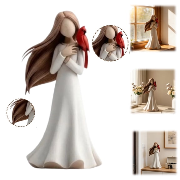 Cardinal Memorial of Love and Serenity Statue - Serene Angel Figurine for Remembrance & Sympathy - Spiritual Messenger Resin Ornament for Grief & Comfort - Hand-Painted Keepsake