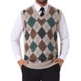 thumbnail image 1 of INSPIRE CHIC Chaleco de Suéter Sin Mangas de Punto de Cuello en V a Cuadros Argyle para Hombre S Marrón Claro, 1 of 5