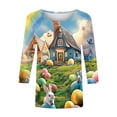 thumbnail image 4 of successthop Easter Tops for Women Bunny Party Crewneck Holiday Clothes 3/4 Sleeve Vacation Shirts Festival Blouse M, 4 of 5